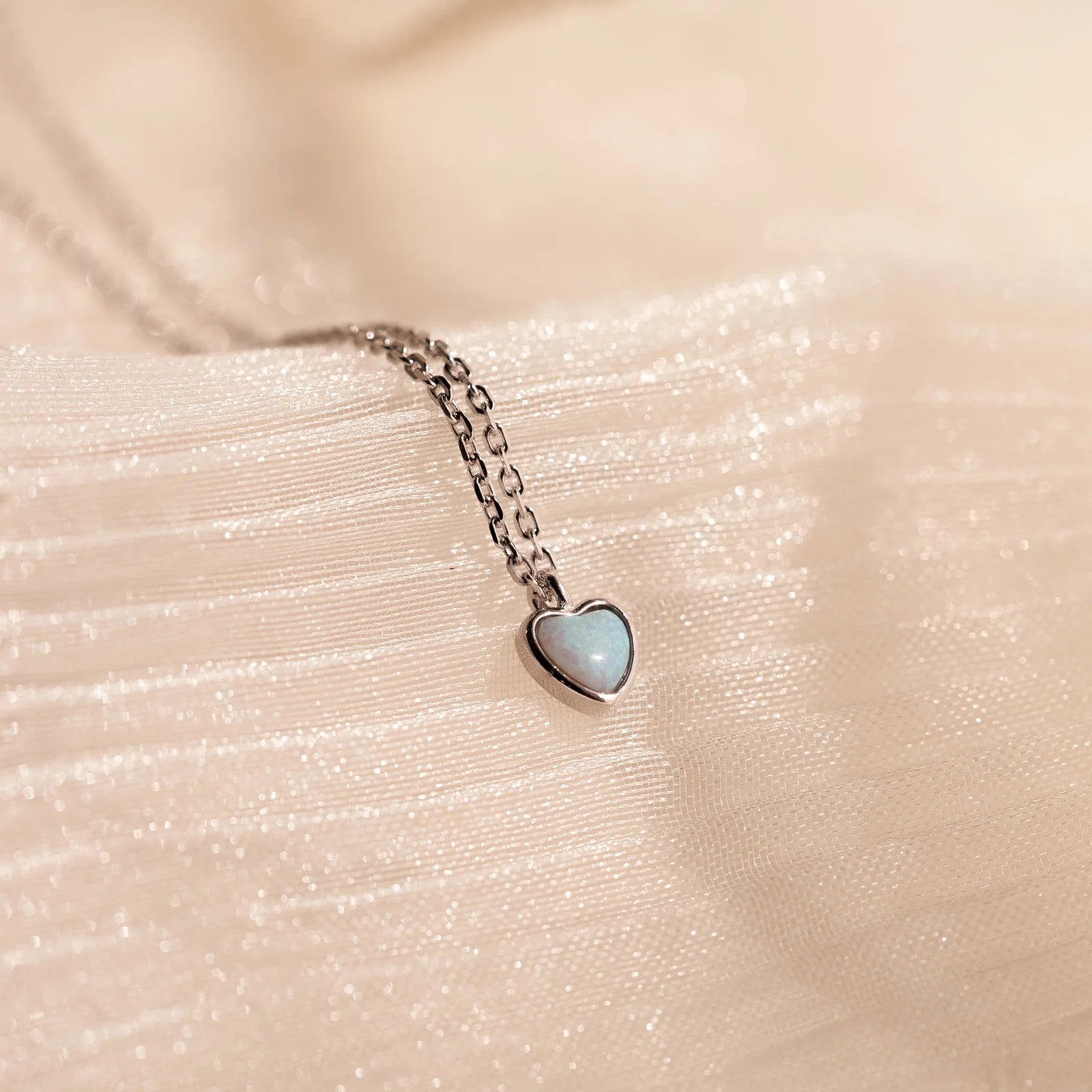 Tiny Opal Heart Necklace  Silver 18K Gold Plated