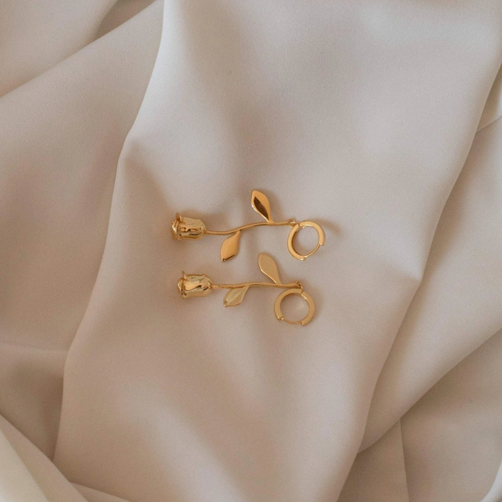 Dangling Rose Huggies Silver 18K Gold Plated