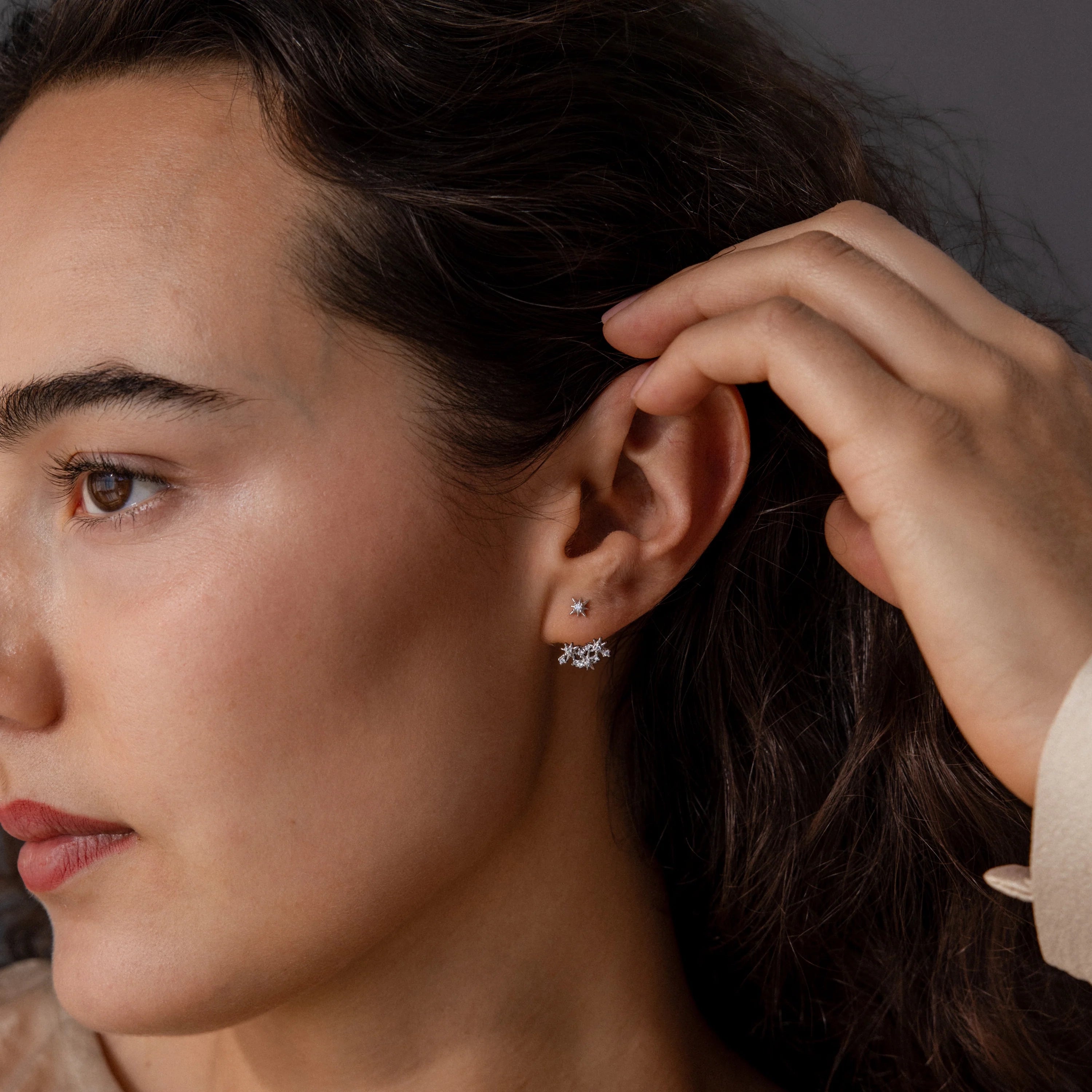 Diamond Starburst Cluster Ear Jackets Silver 18K Gold Plated