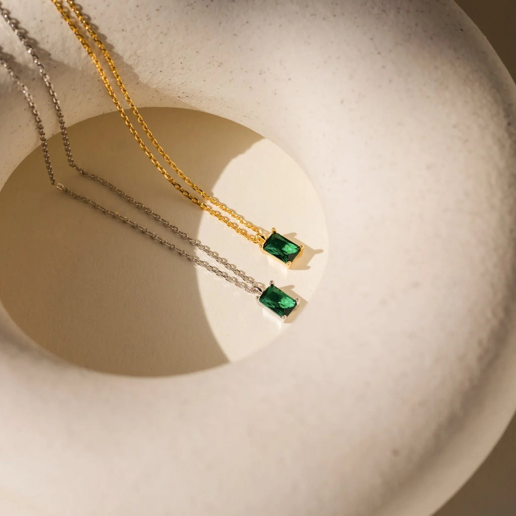 Maia Emerald Necklace Silver 18K Gold Plated