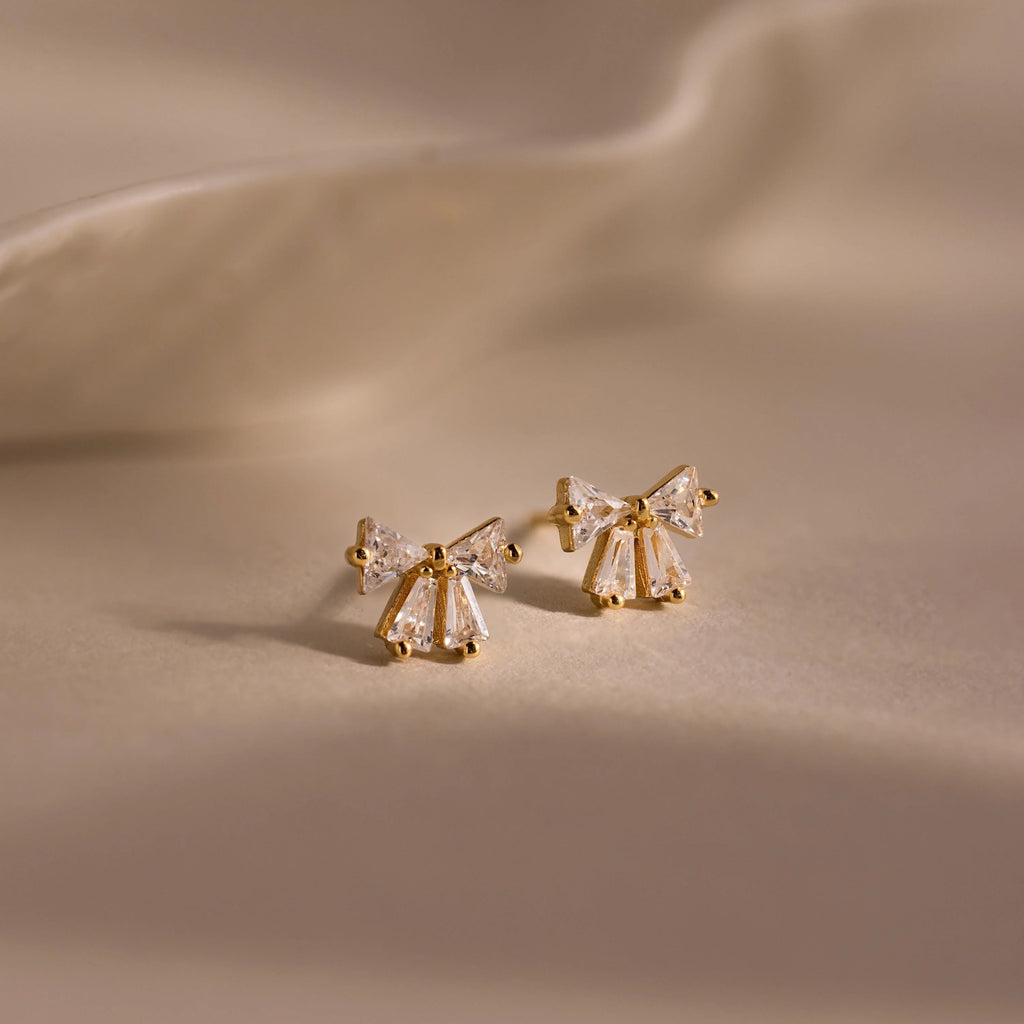 Diamond Bow Studs Silver 18K Gold Plated