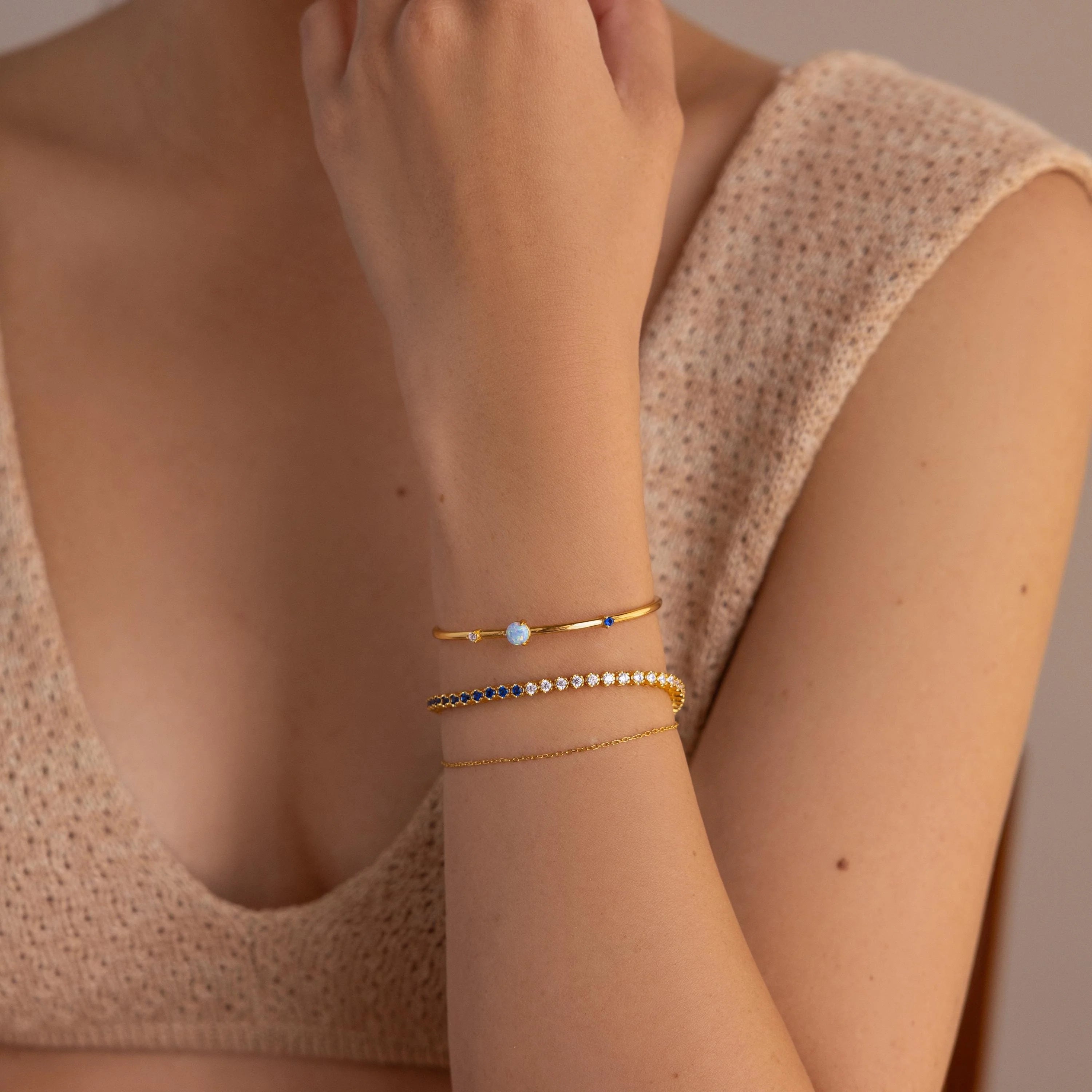 Opal & Diamond Cuff Bracelet Silver 18K Gold Plated
