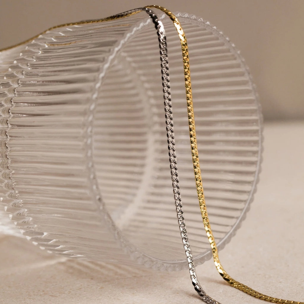 Men's Snake Chain Necklace Silver 18K Gold Plated