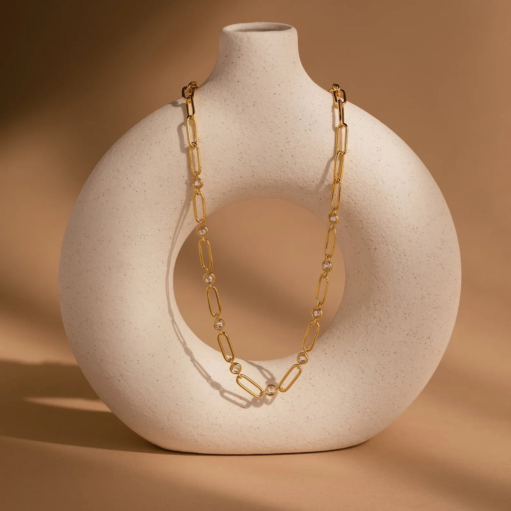 Diamond Paperclip Necklace Silver 18K Gold Plated