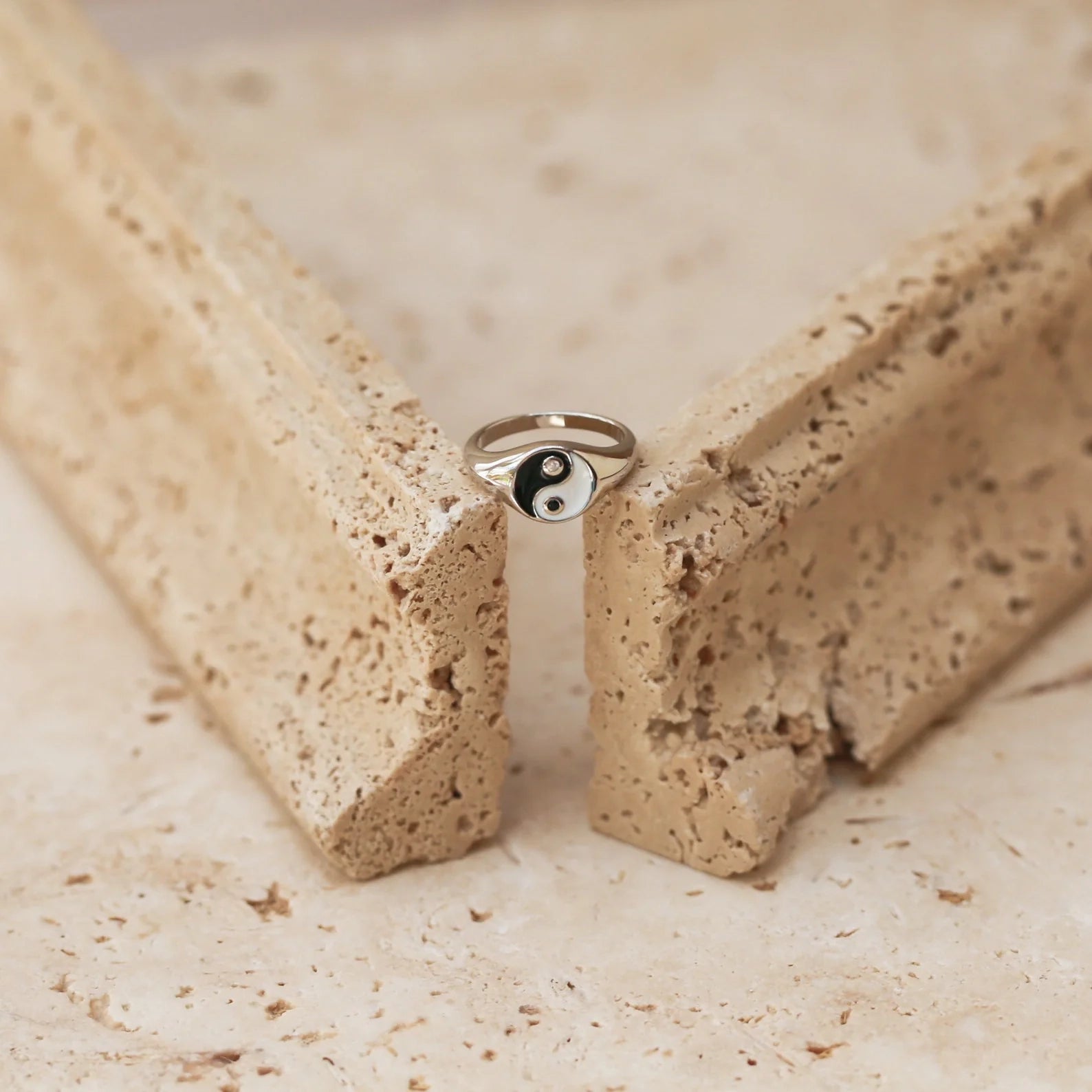 Yin Yang Signet Ring Silver 18K Gold Plated