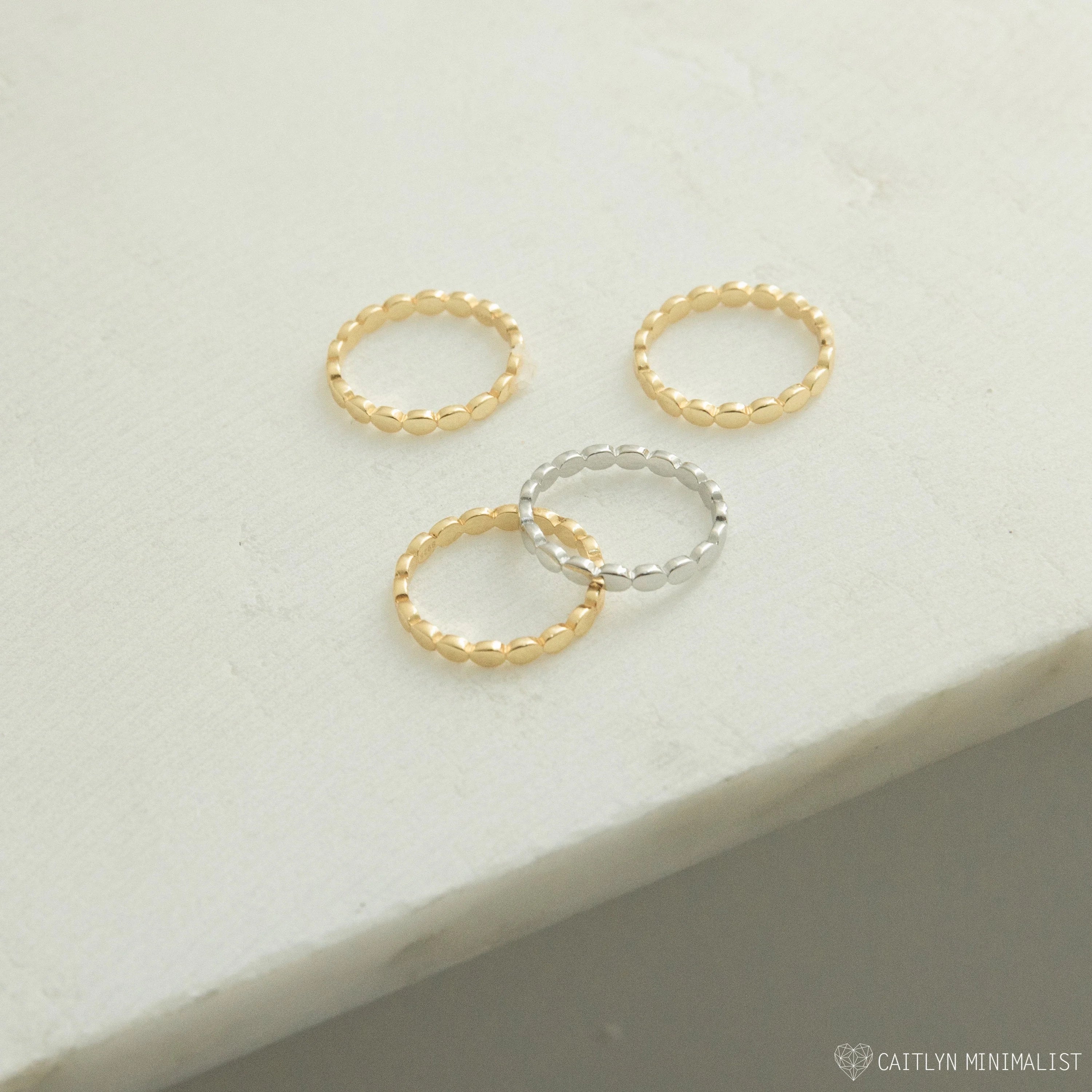 Beaded Ring Silver 18K Gold Plated