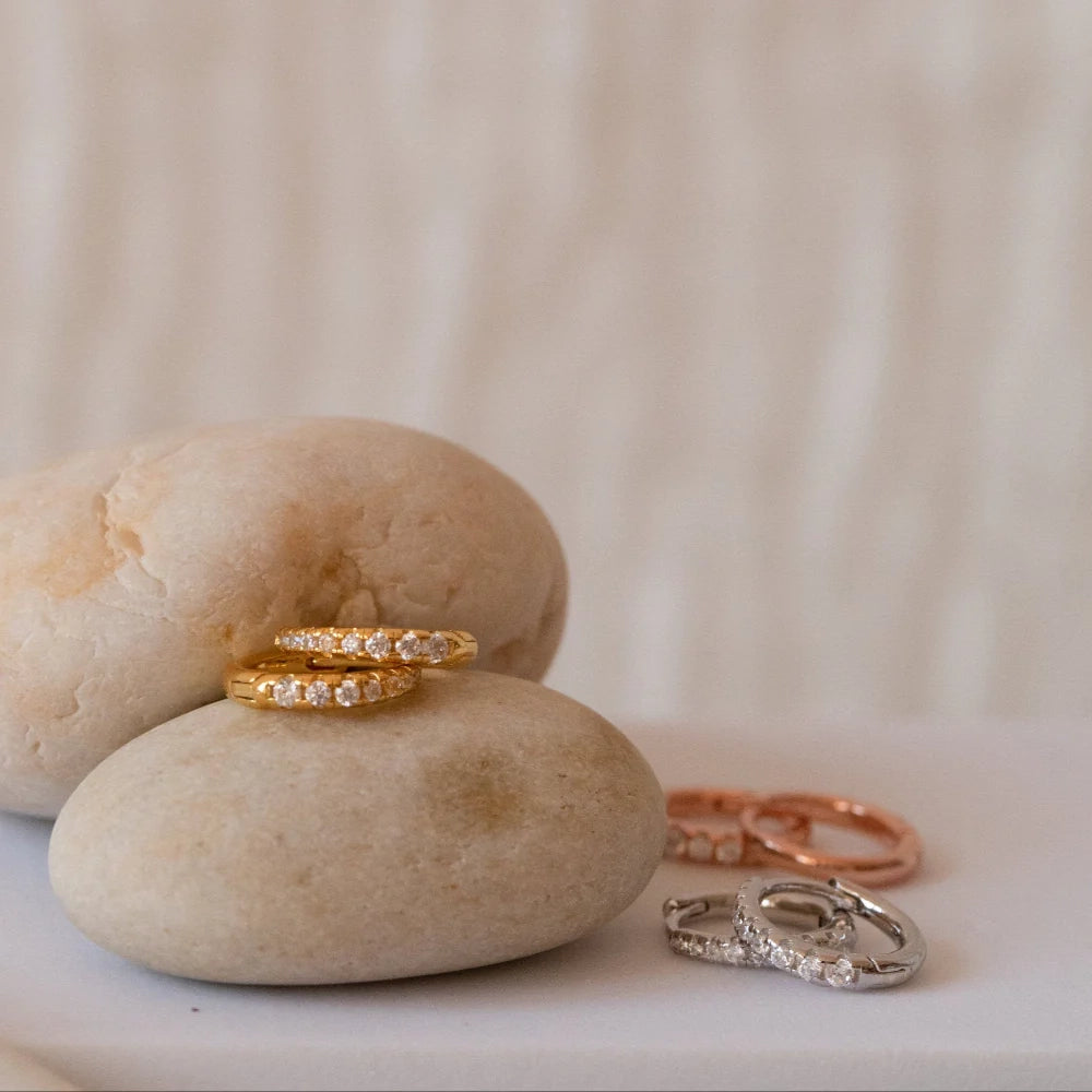 Diamond Pave Huggies Silver 18K Gold Plated