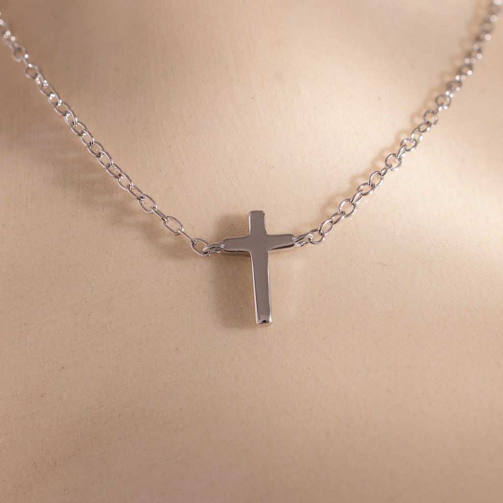 Dainty Cross Necklace Silver 18K Gold Plated