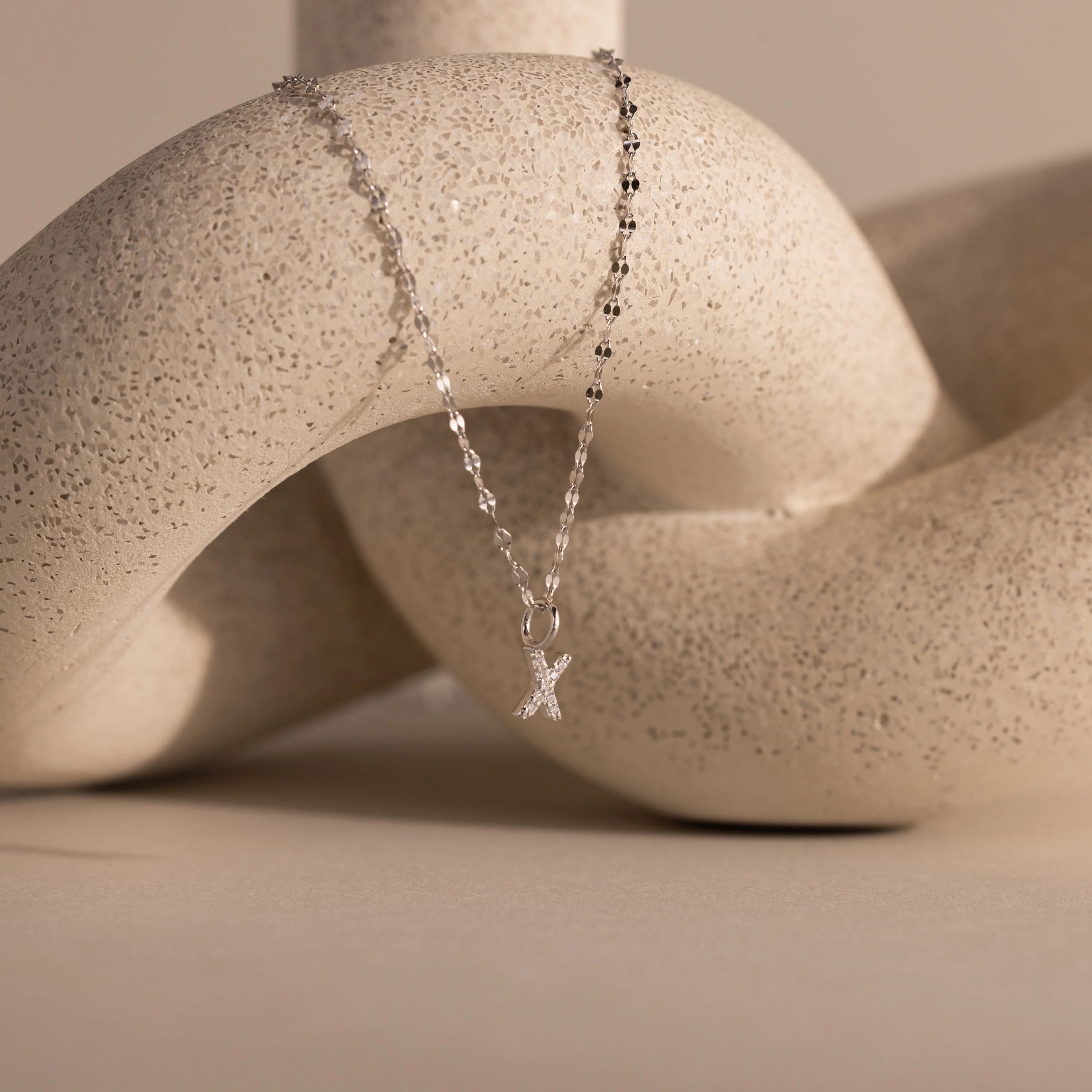 Dainty Pave Letter Necklace Silver 18K Gold Plated