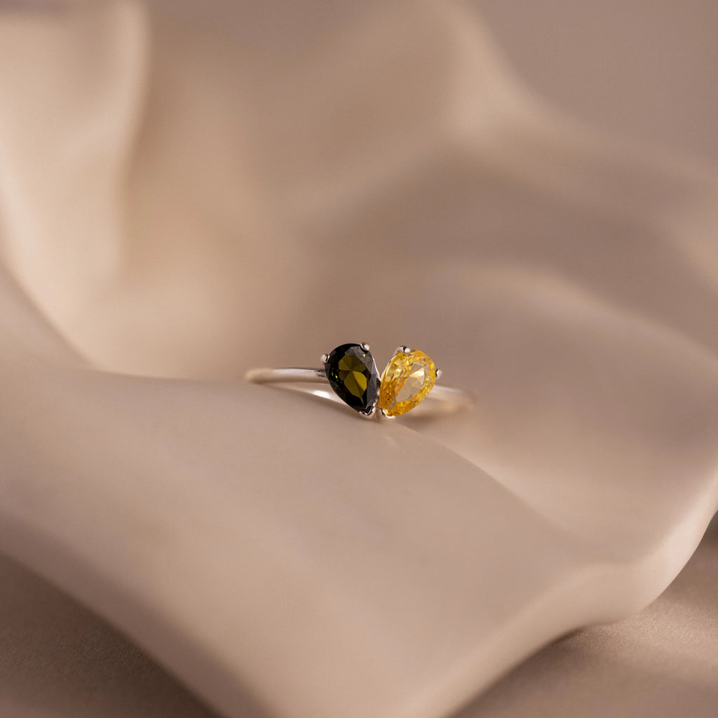 Toi et Moi Teardrop Heart Ring Silver 18K Gold Plated