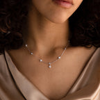 Flower Charms Ivy Diamond Station Necklace Silver 18K Gold Plated