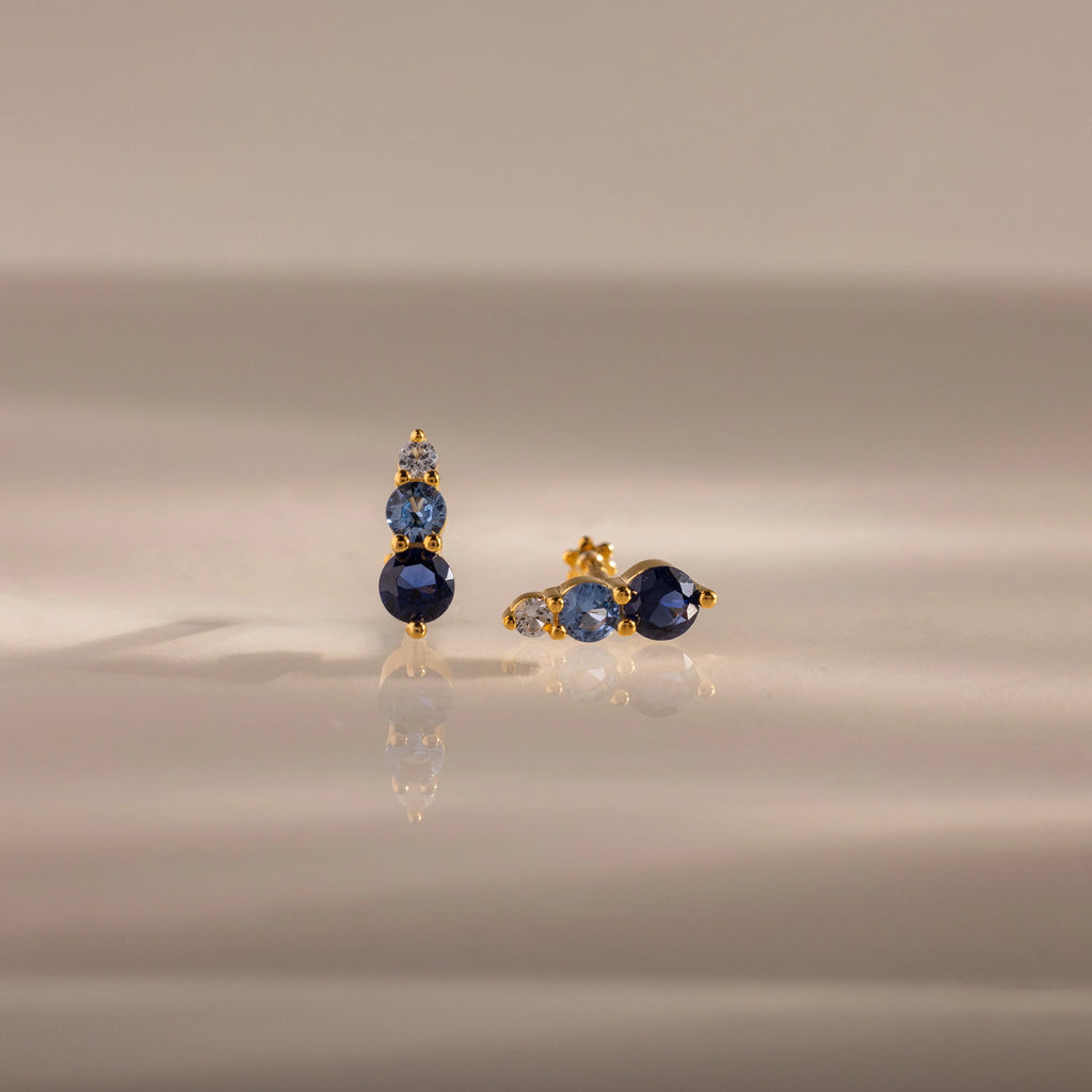 Ombre Blue Zircon Flatback Studs Silver 18K Gold Plated