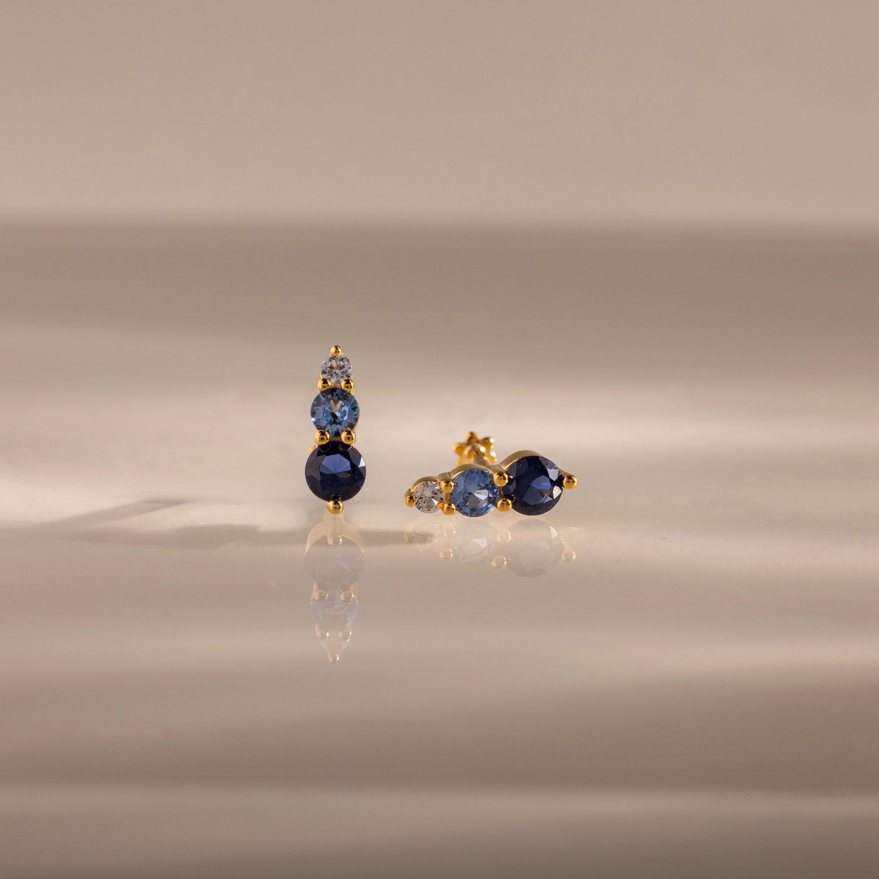 Ombre Blue Zircon Flatback Studs Silver 18K Gold Plated