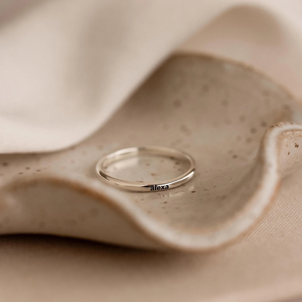 Engraved Tiny Name Ring Silver 18K Gold Plated