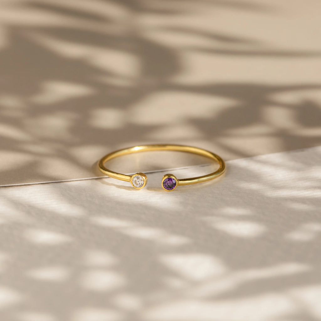 Tiny Dual Birthstone Ring Silver 18K Gold Plated