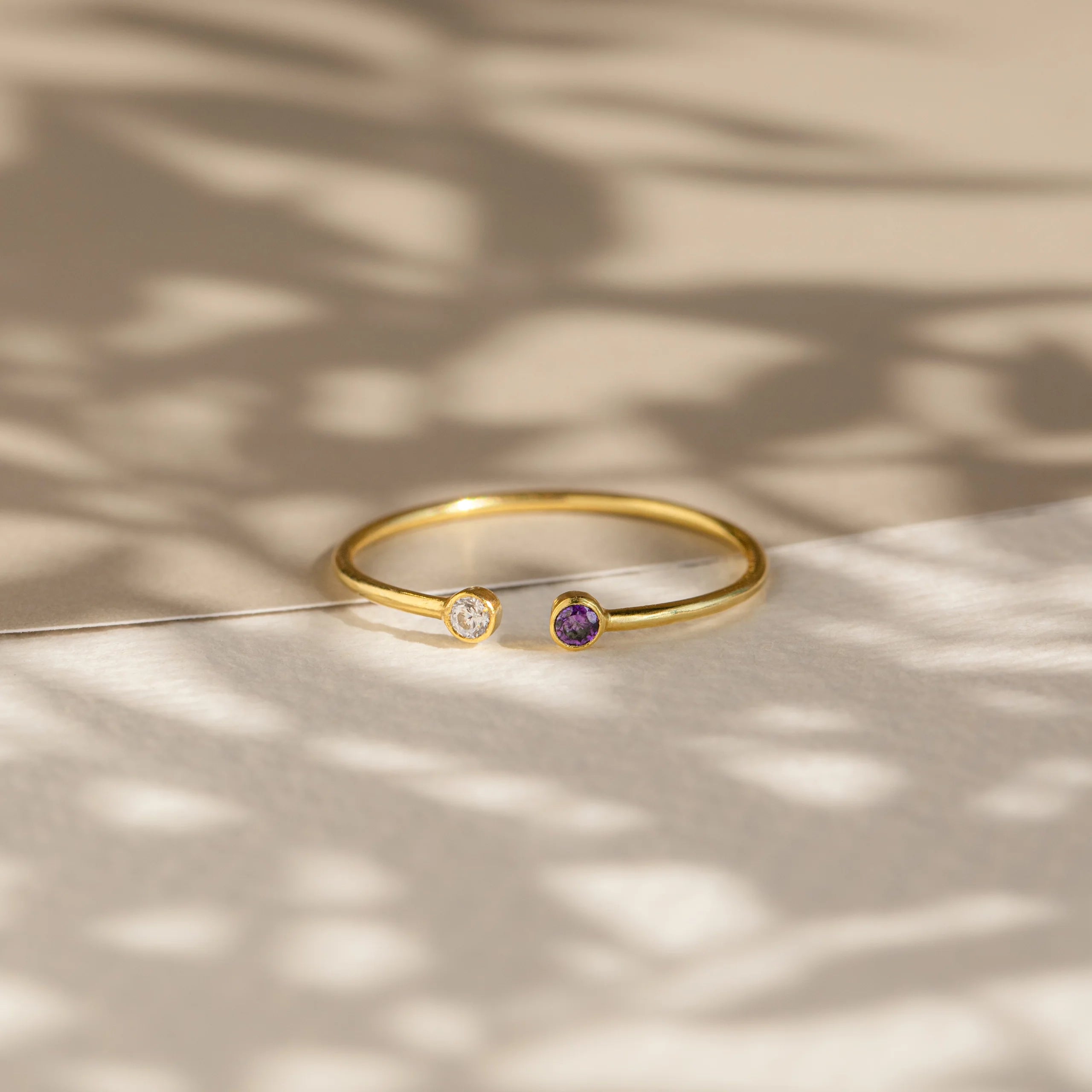 Tiny Dual Birthstone Ring Silver 18K Gold Plated