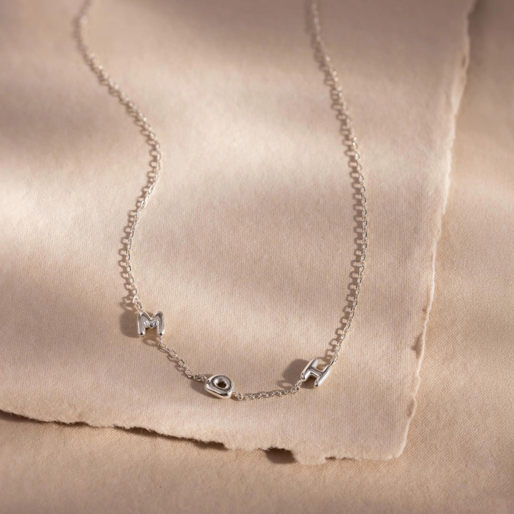 Multiple Bubble Letter Necklace Silver 18K Gold Plated