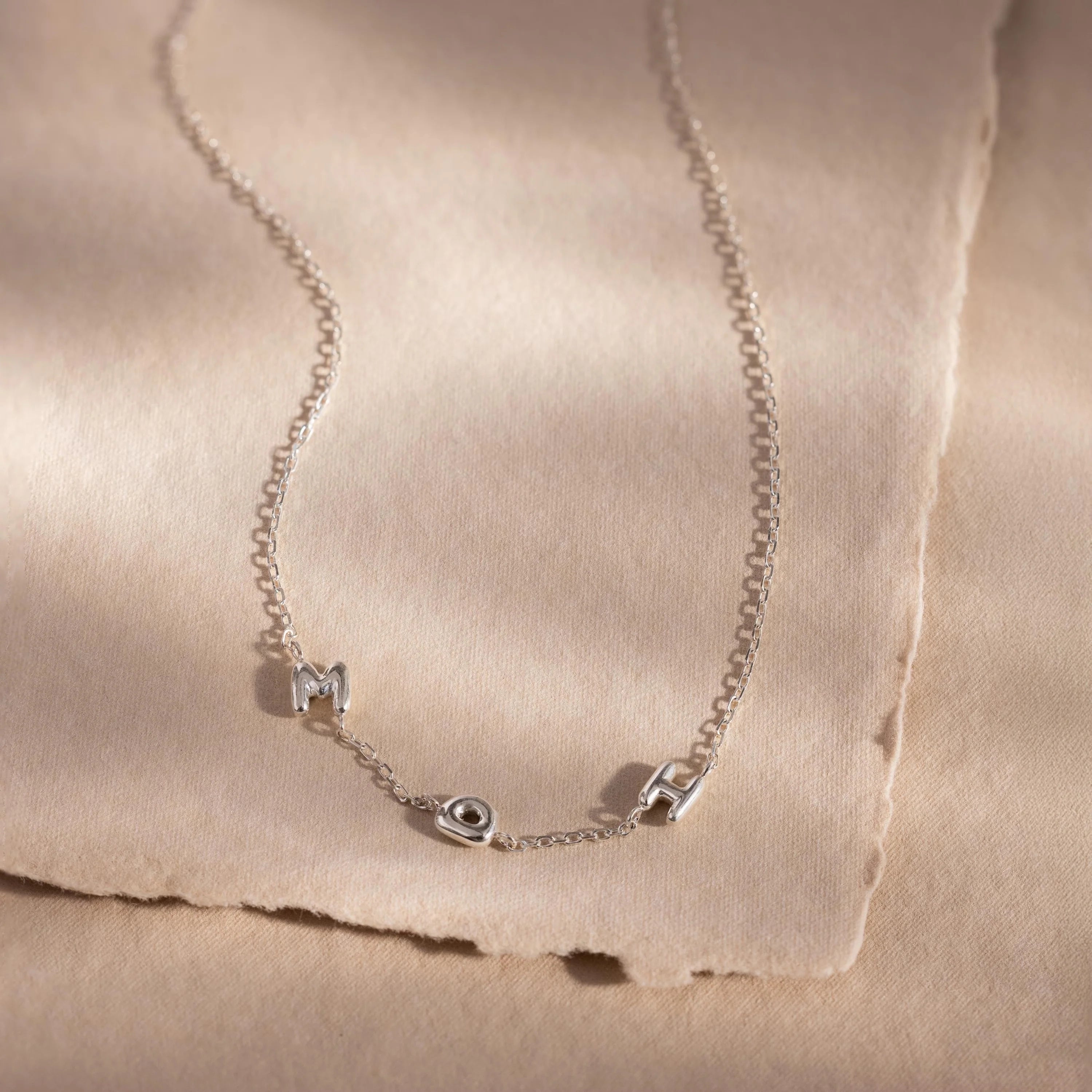 Multiple Bubble Letter Necklace Silver 18K Gold Plated