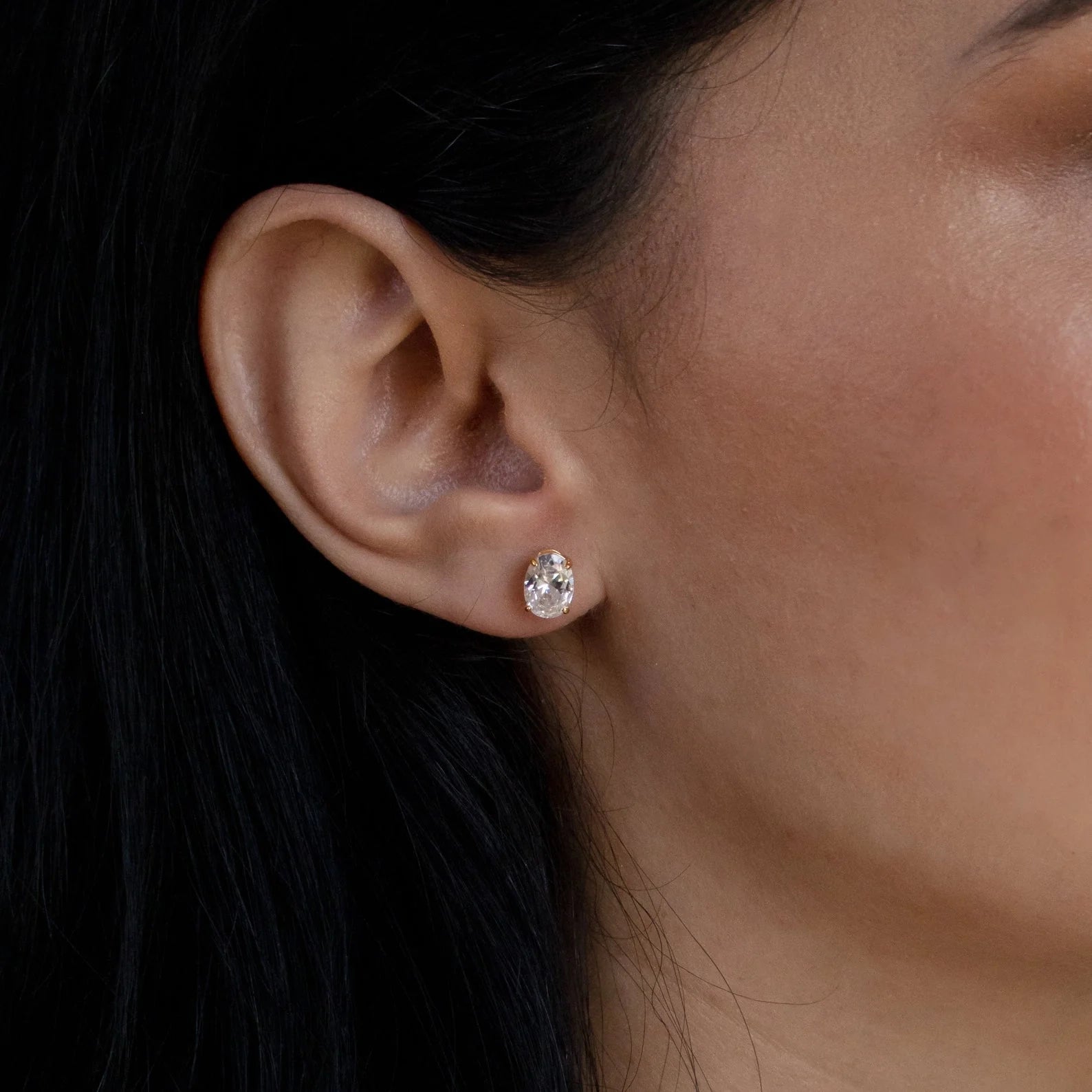 Diamonds Oval Diamond Studs Silver 18K Gold Plated