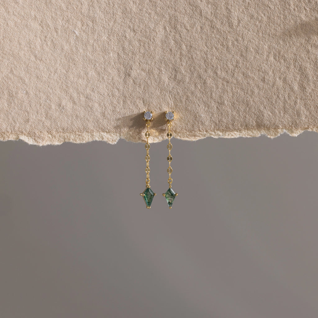 Agate Diamond Dangle Earrings Silver 18K Gold Plated