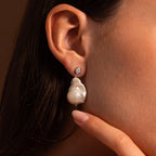 Diamond Baroque Pearl Studs Silver 18K Gold Plated