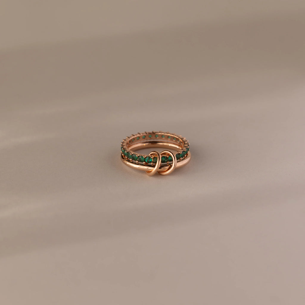 Eternity Band Duo Emerald Tennis Linked Ring Silver 18K Gold Plated