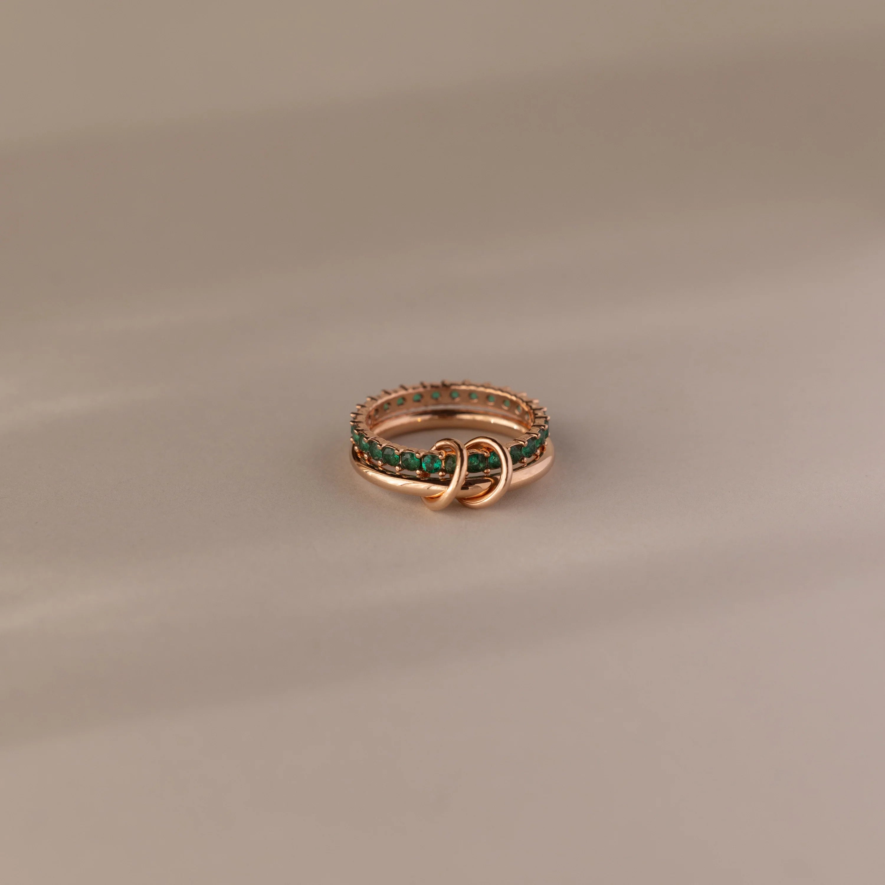Eternity Band Duo Emerald Tennis Linked Ring Silver 18K Gold Plated