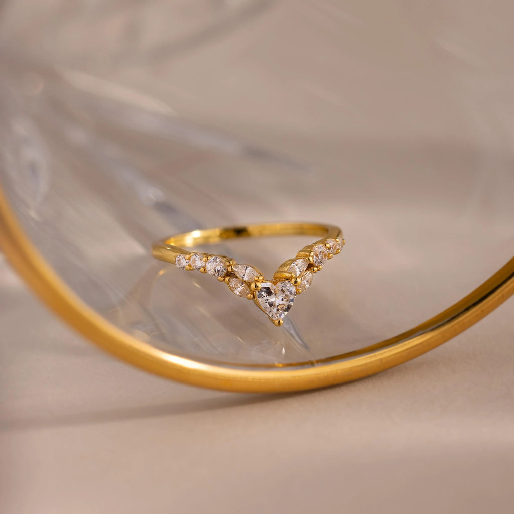Heart Curve Cluster Ring Silver 18K Gold Plated