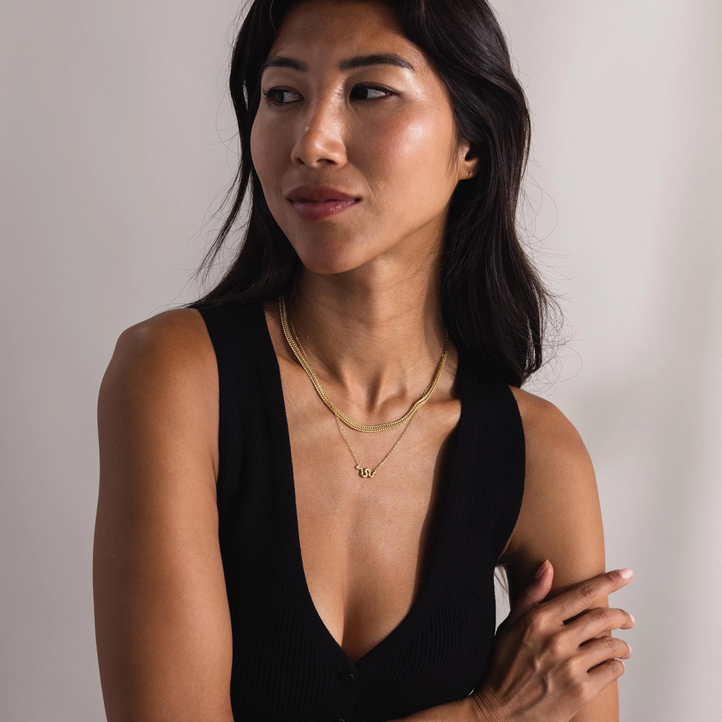 Thin Mesh Chain Necklace Silver 18K Gold Plated