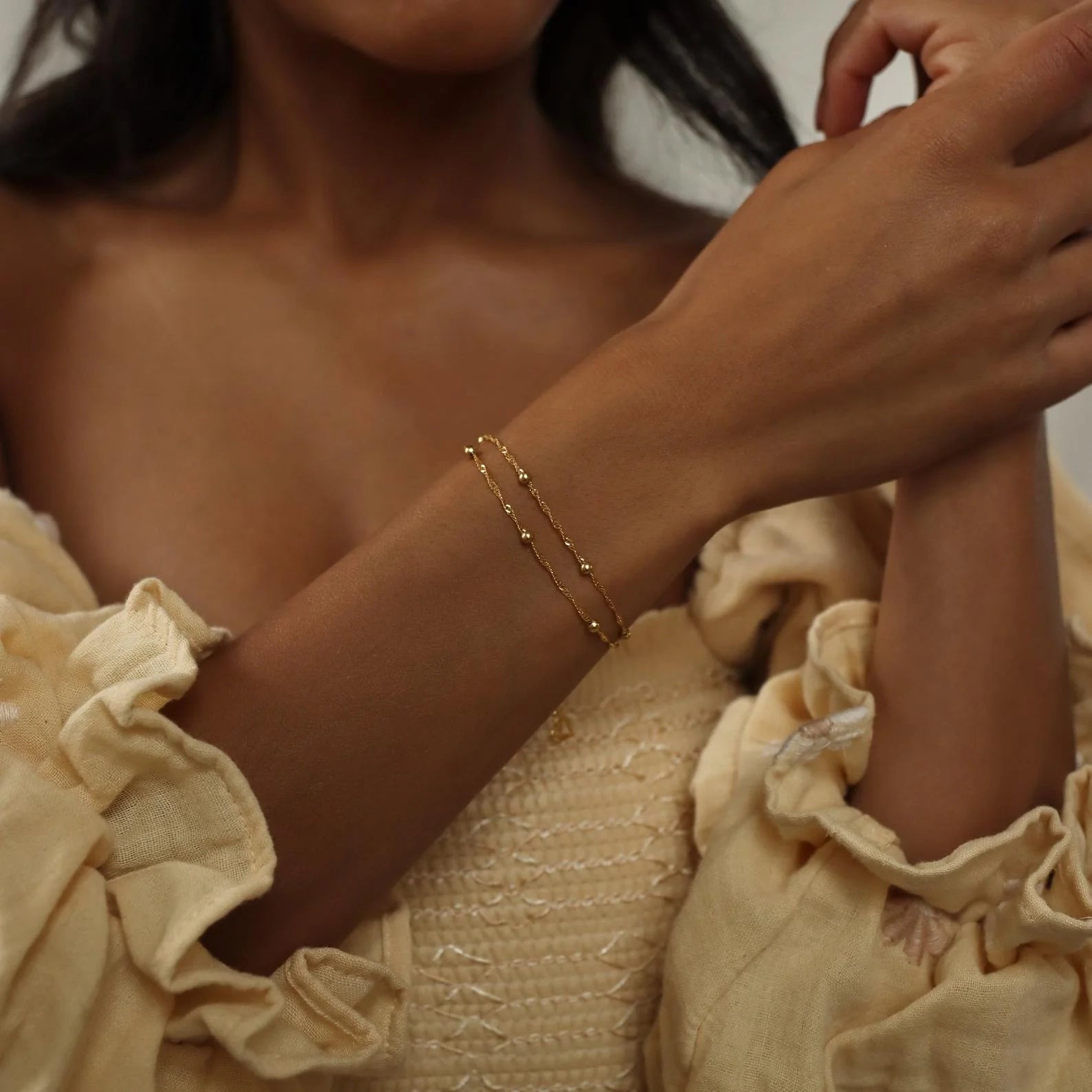 Duo Bead Chain Bracelet Silver 18K Gold Plated