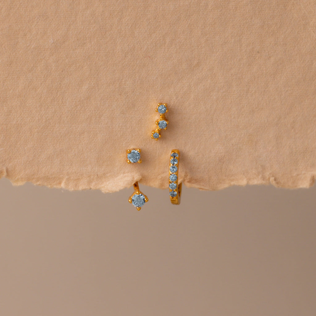 Aquamarine Earring Trio Set Silver 18K Gold Plated