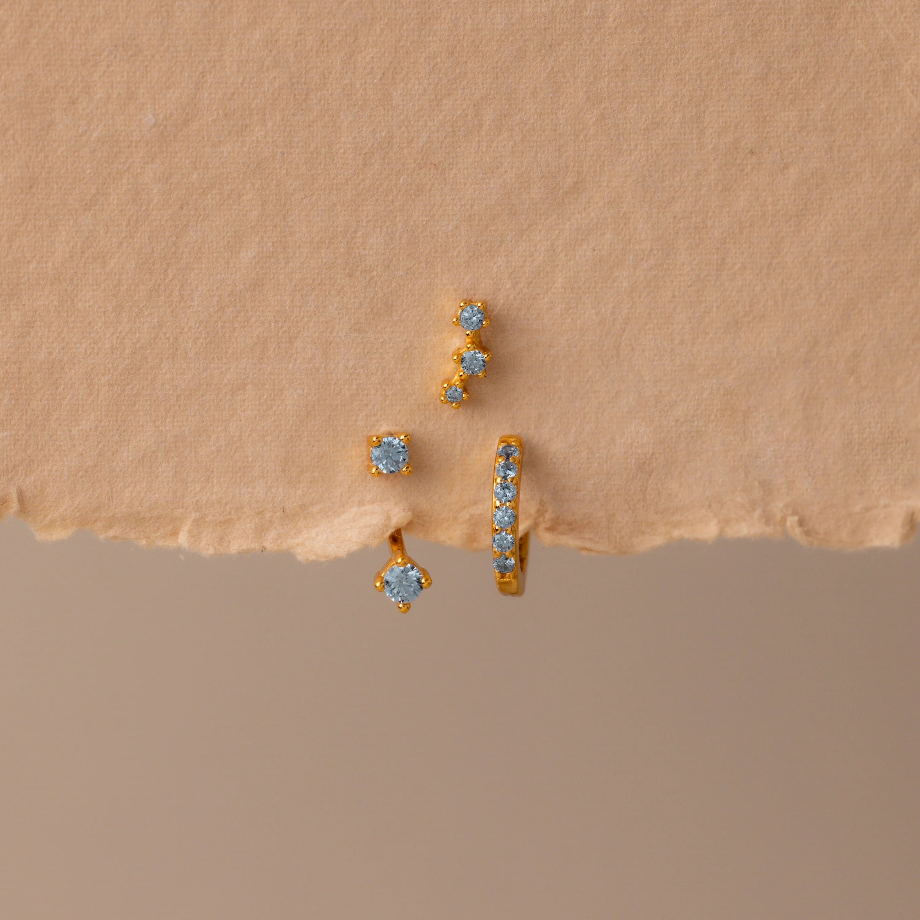 Aquamarine Earring Trio Set Silver 18K Gold Plated