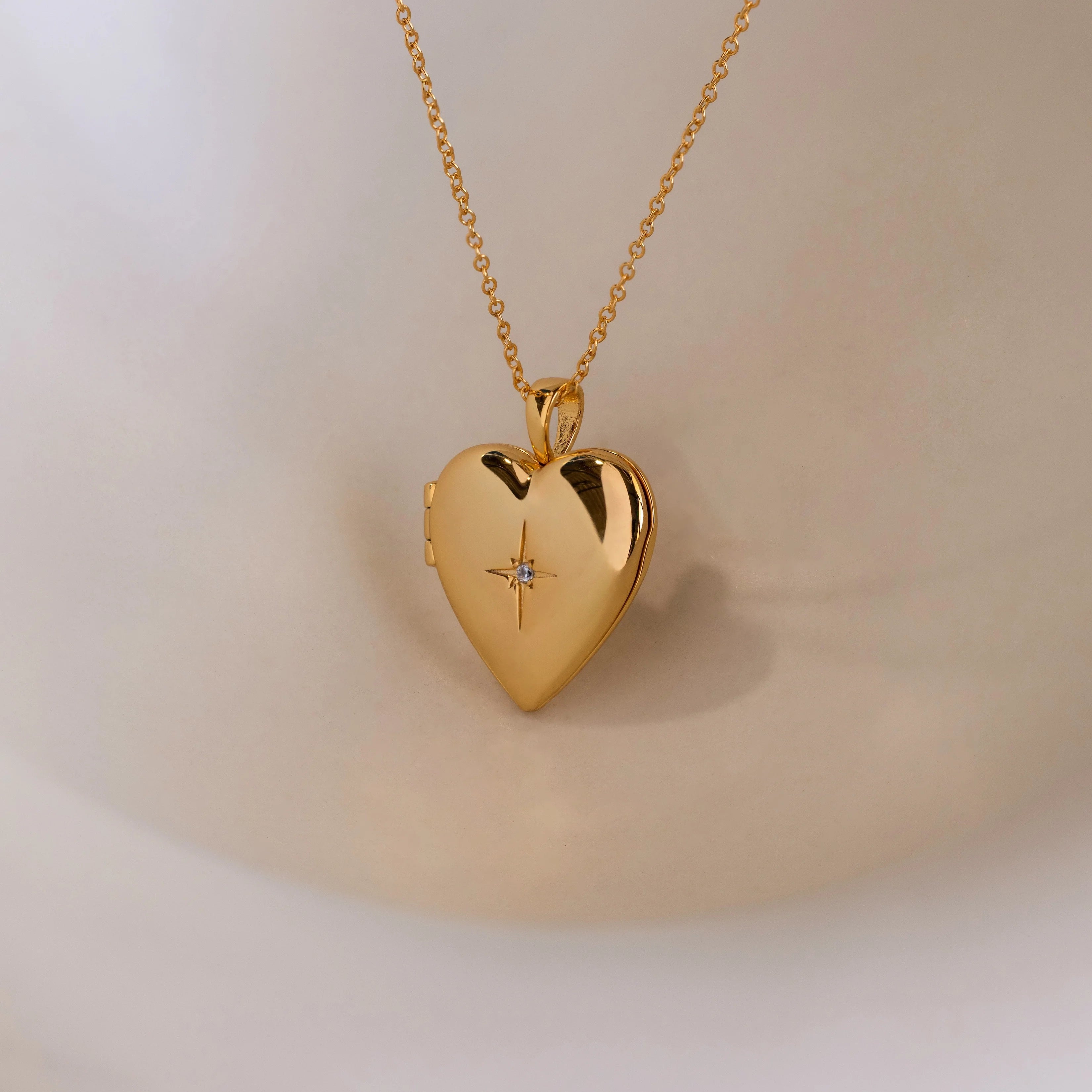North Star Heart Locket Necklace Silver 18K Gold Plated