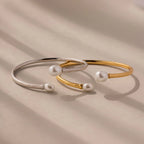 Shell Pearl Cuff Bracelet Silver 18K Gold Plated
