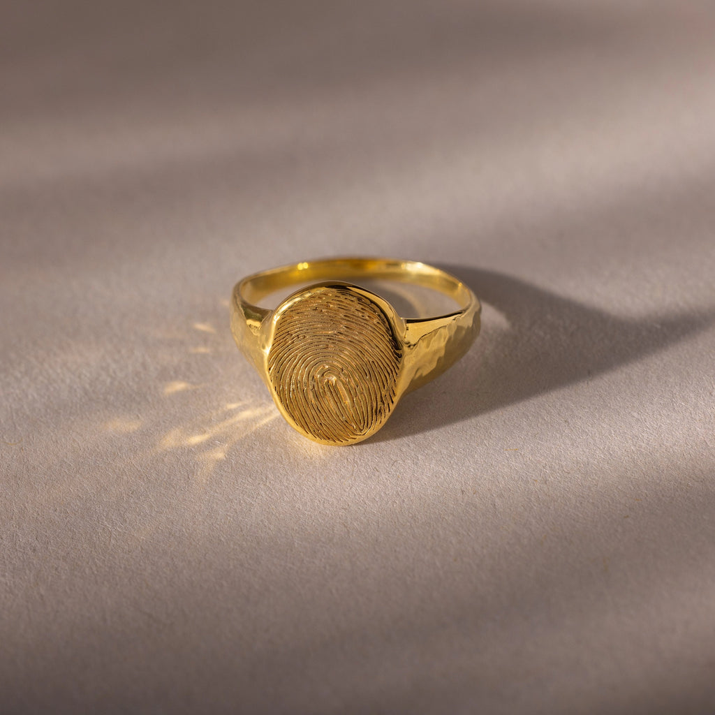 Organic Fingerprint Signet Ring Silver 18K Gold Plated