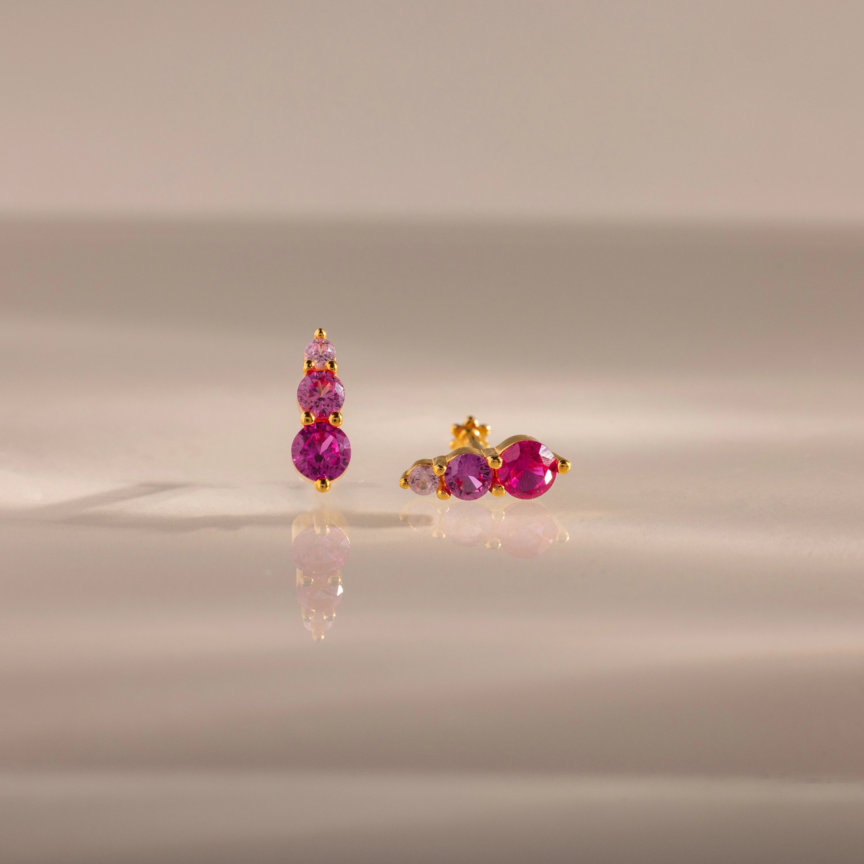 Ombre Ruby Flatback Studs Silver 18K Gold Plated