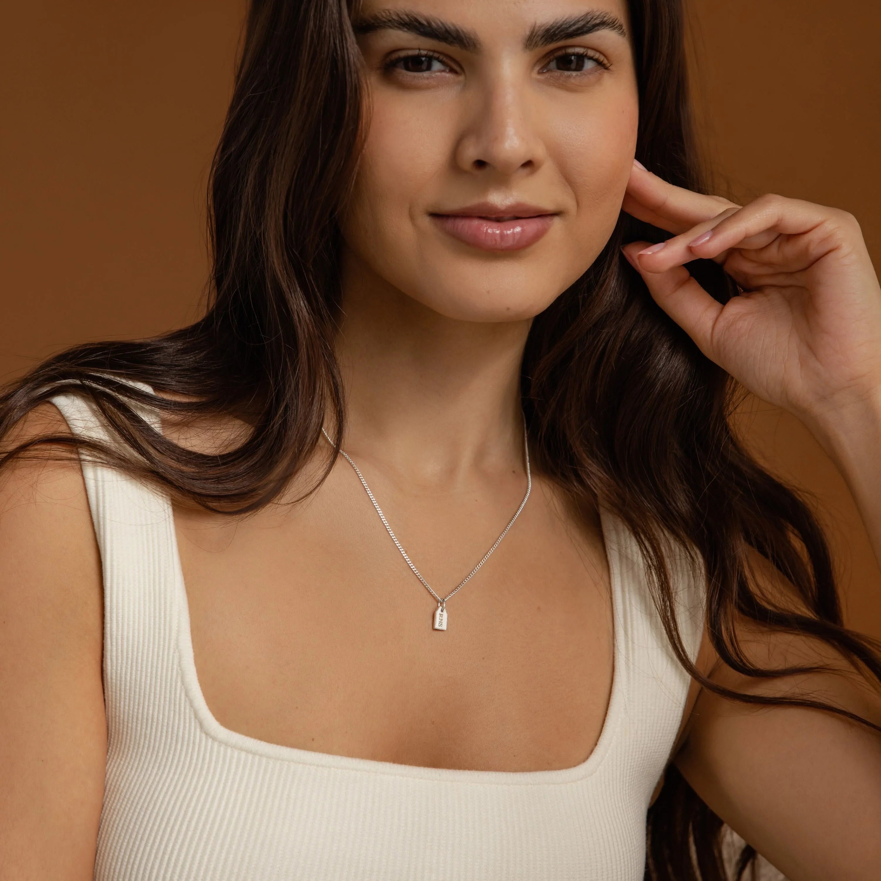 Tiny Initial Tag Necklace Silver 18K Gold Plated