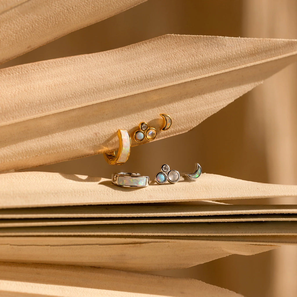 Opal Inlay Earrings Set Silver 18K Gold Plated