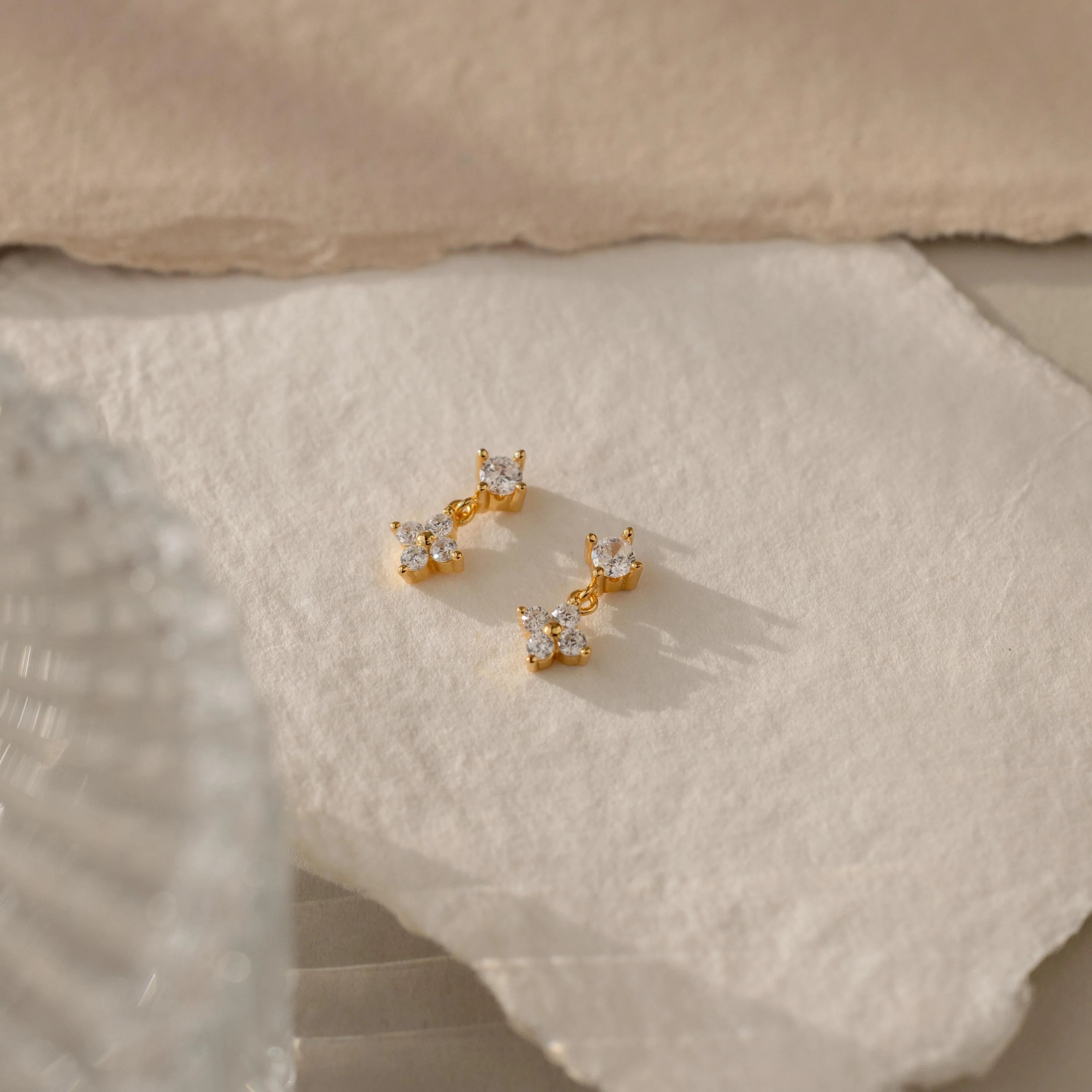 Diamond Ivy Flower Flat Back Studs Silver 18K Gold Plated