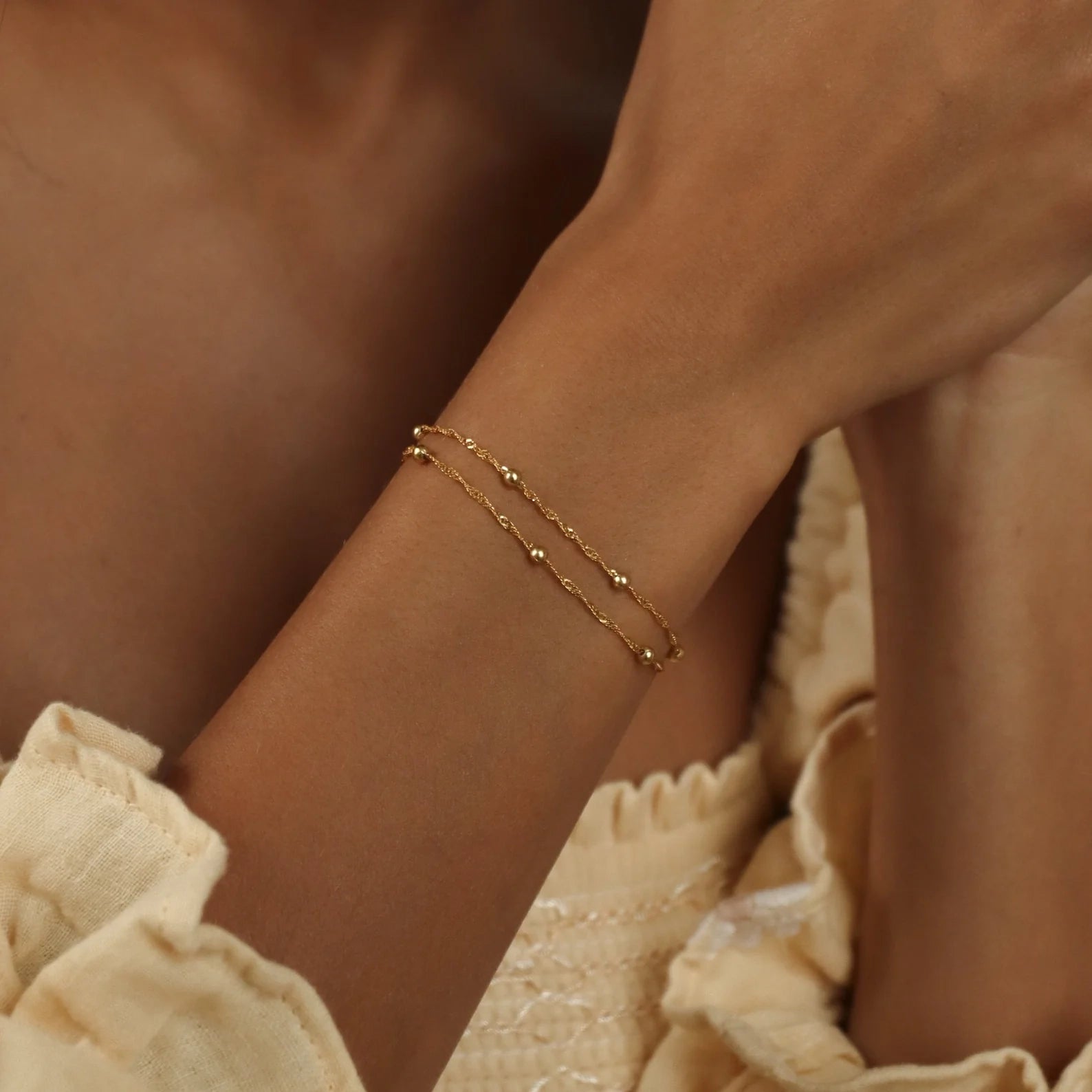 Duo Bead Chain Bracelet Silver 18K Gold Plated