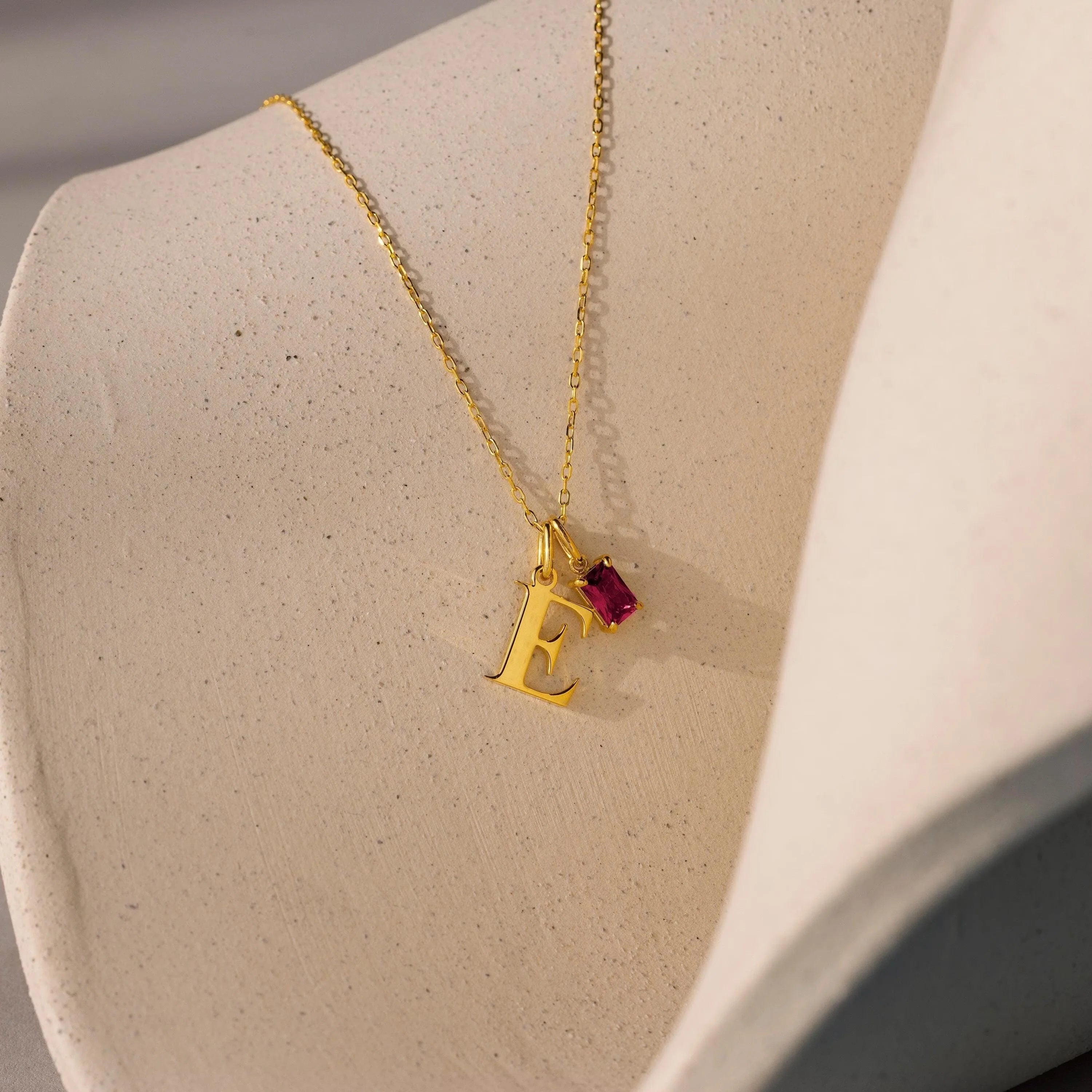 Initial Birthstone Charm Necklace Silver 18K Gold Plated