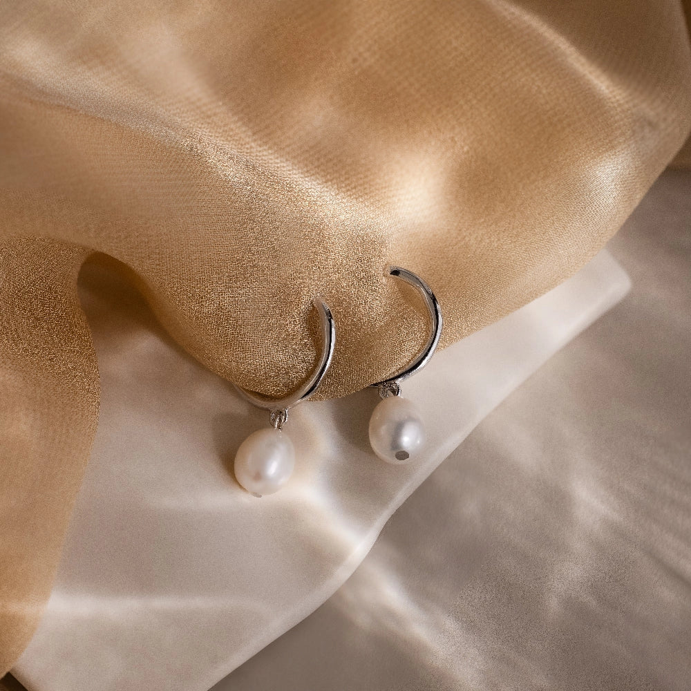 Margot Pearl Hoops Silver 18K Gold Plated