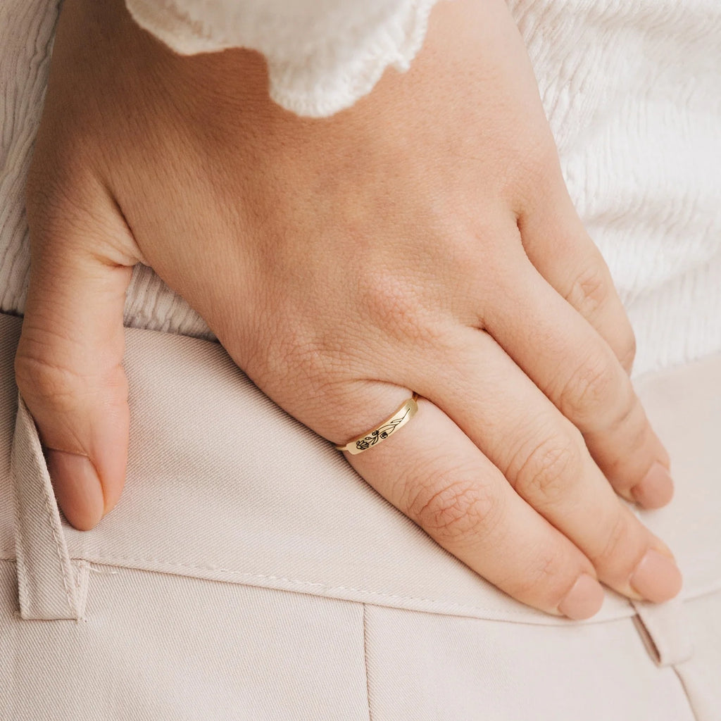Birth Flower Bar Ring Silver 18K Gold Plated
