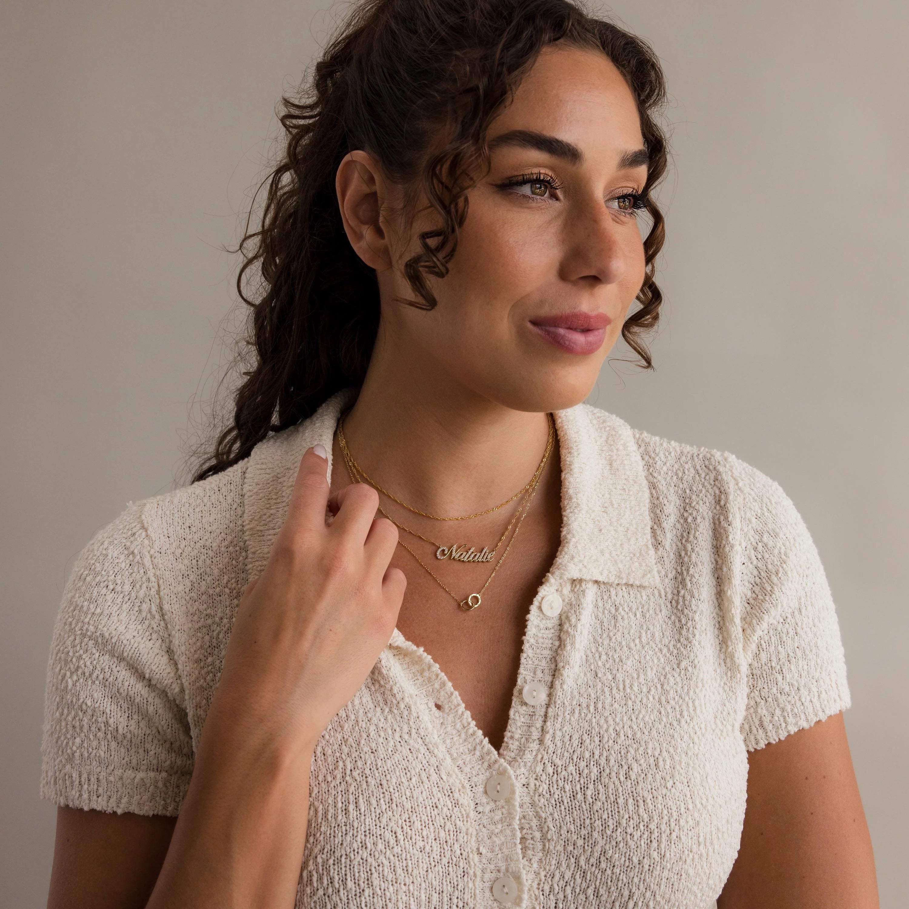 Diamond Interlocking Circle Necklace Silver 18K Gold Plated