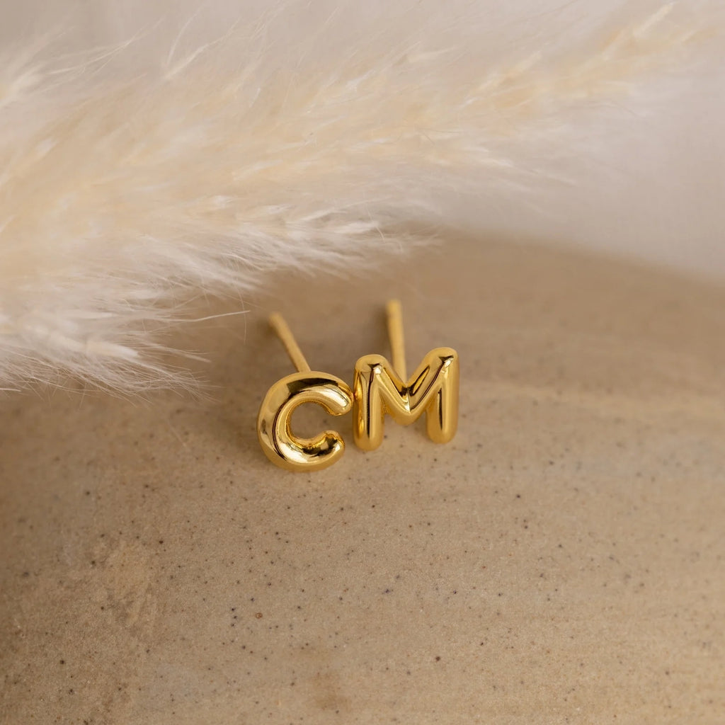 Bubble Letter Studs Silver 18K Gold Plated