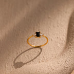 Onyx Baguette Diamond Ring Silver 18K Gold Plated