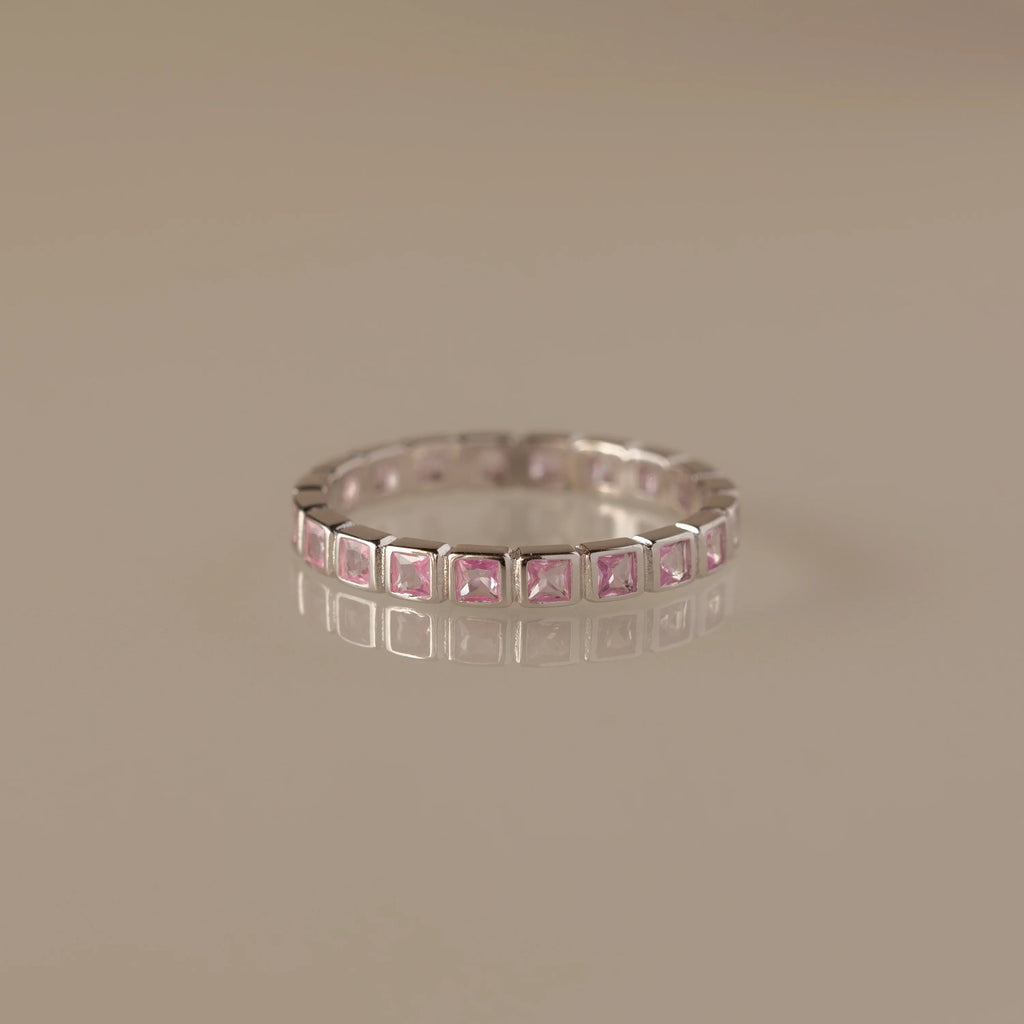 Pink Tourmaline Eternity Bezel Ring Silver 18K Gold Plated