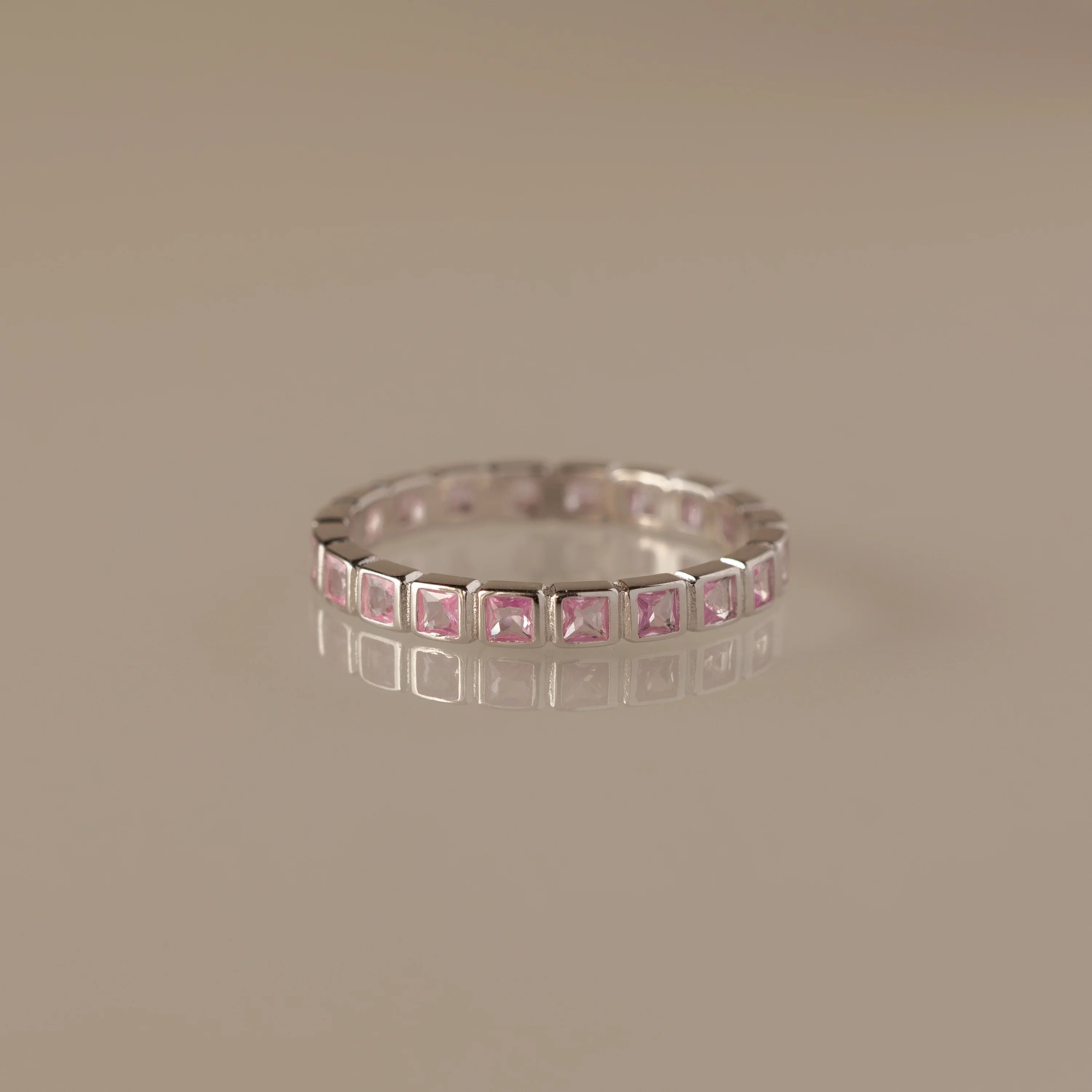 Pink Tourmaline Eternity Bezel Ring Silver 18K Gold Plated