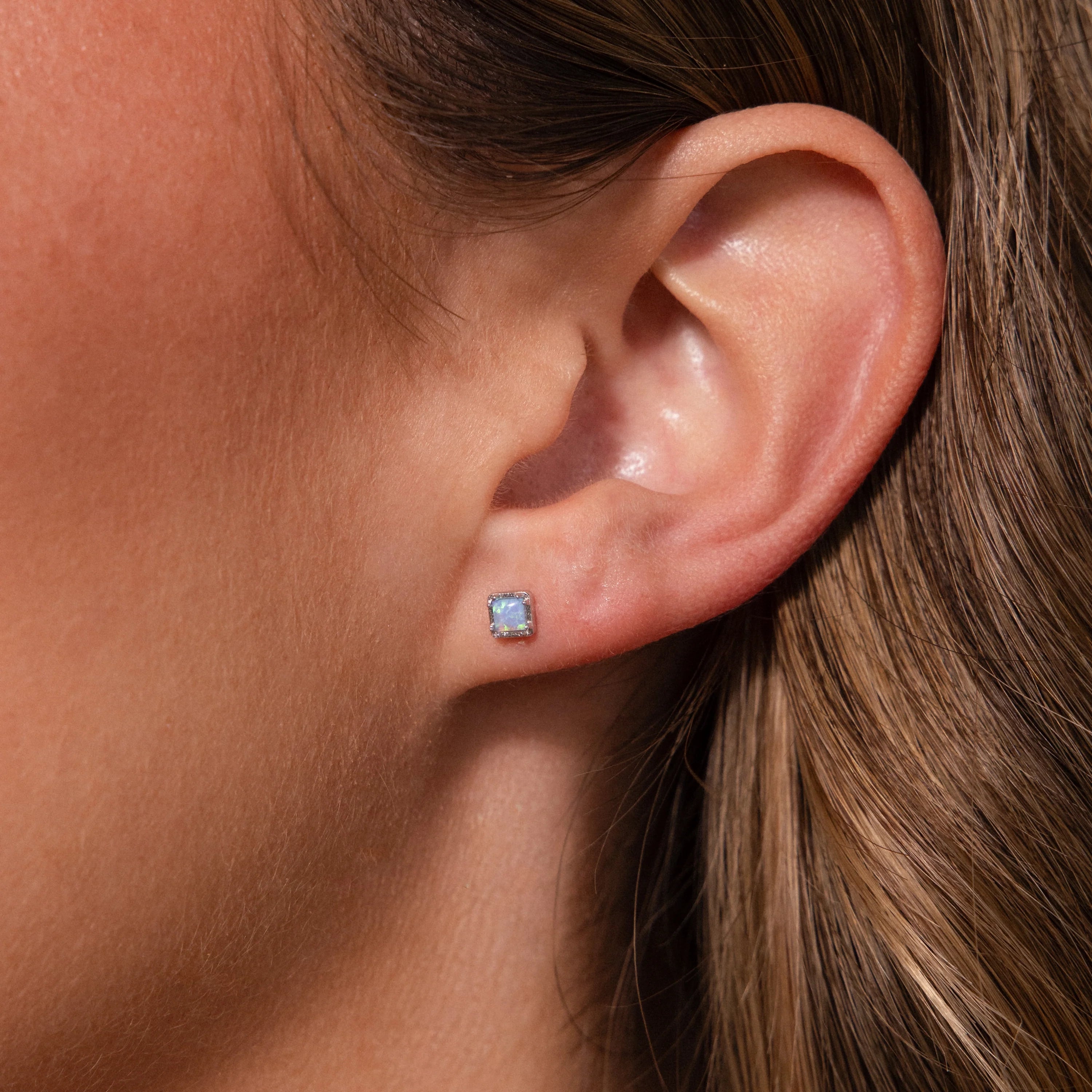 Blue Opal Prism Flatback Studs Silver 18K Gold Plated