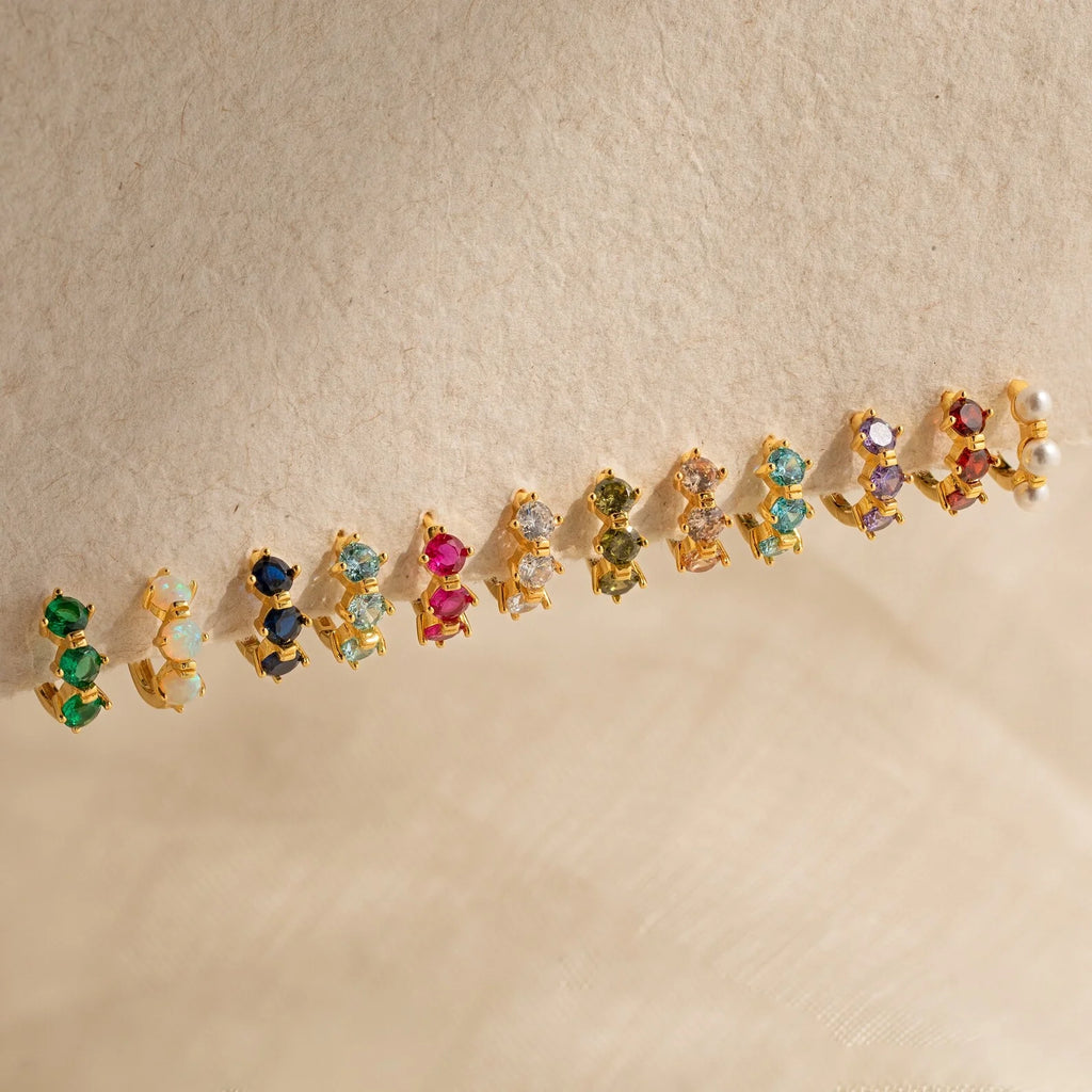 Triple Ruby Huggies Silver 18K Gold Plated